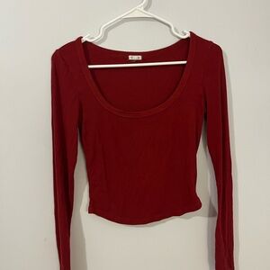 Pamela Scoop Neck Red Long Sleeve Top